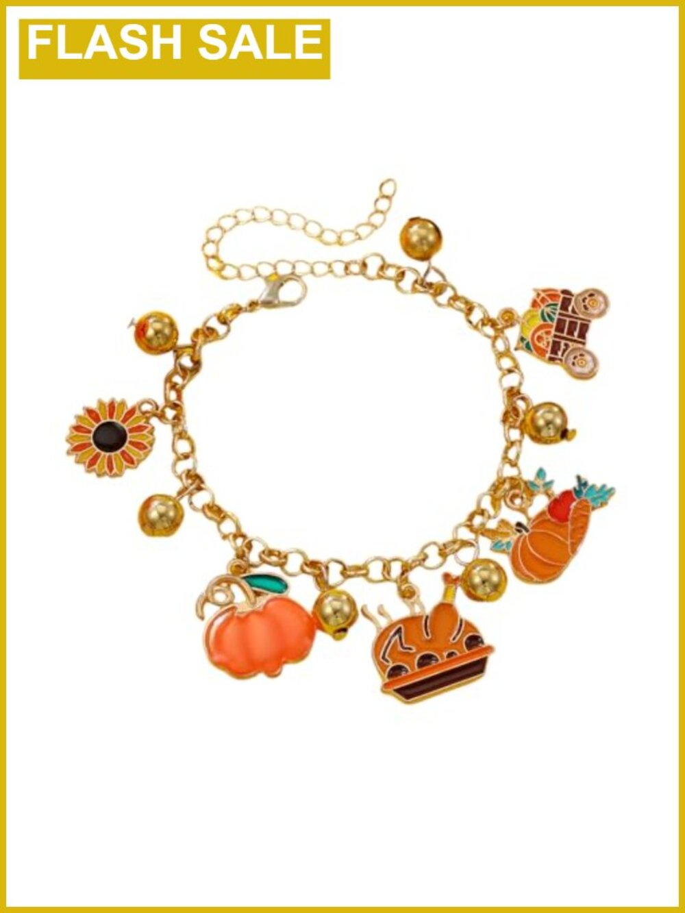 Thanksgiving Pumpkin Turkey Charm Stretch Bracelet Adjustable Fall Holiday